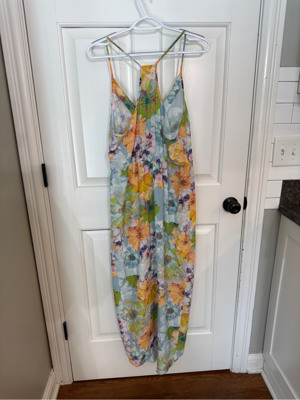 Amanda Uprichard Floral Chiffon Maxi Dress Pastel Blue Racerback 25775 - Picture 10 of 13